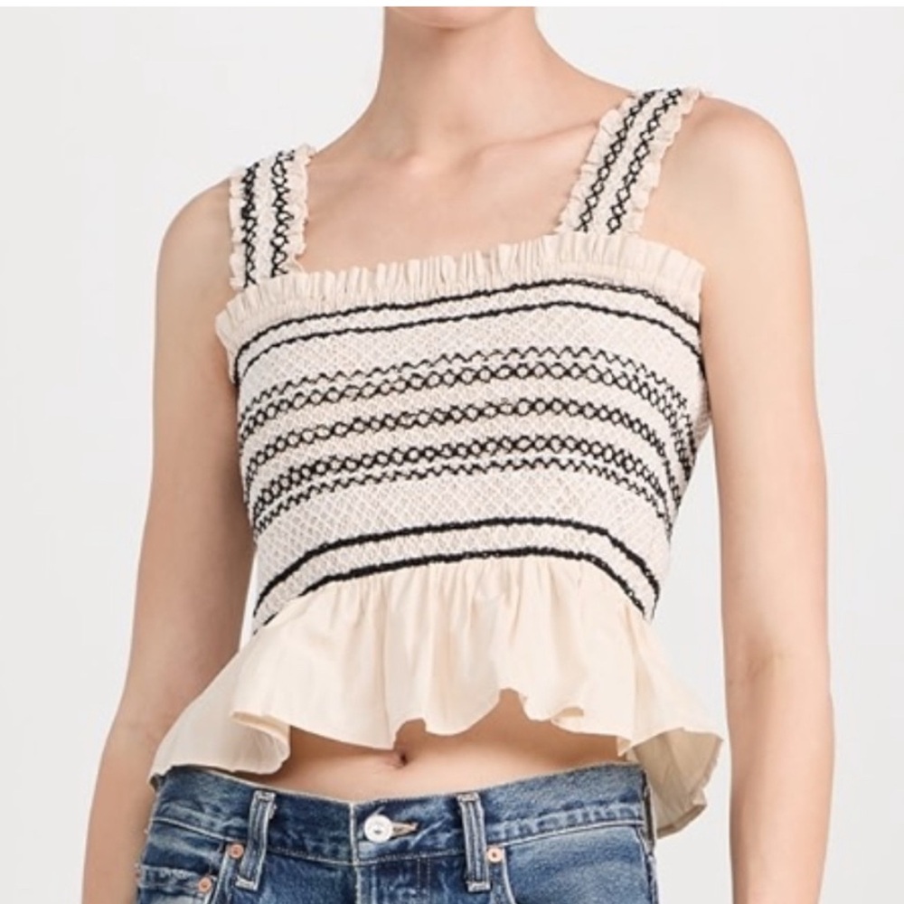 Rails Cecily Women's Cream and Black Ruffle Peplum Top